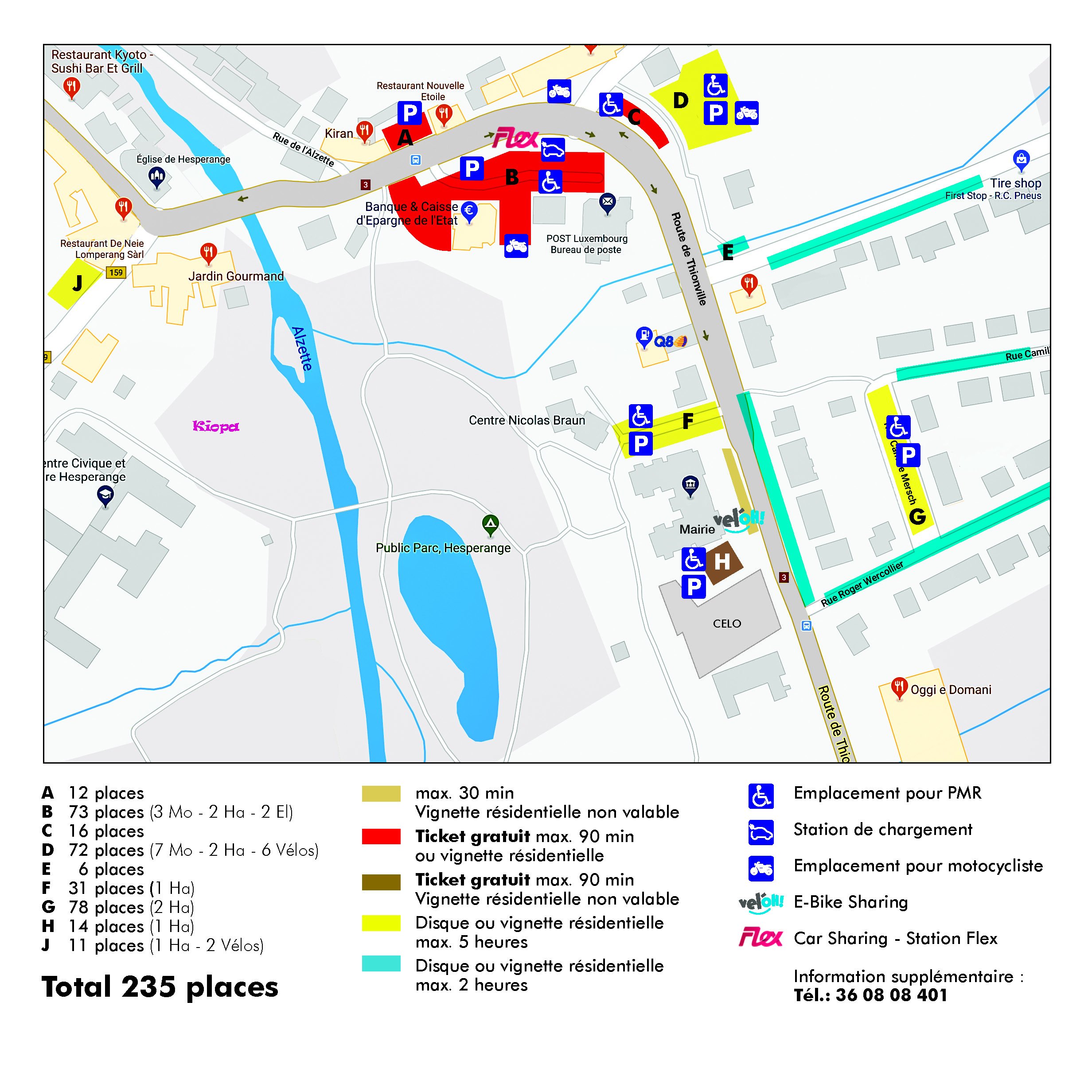 map showing different parking zones in hesperange